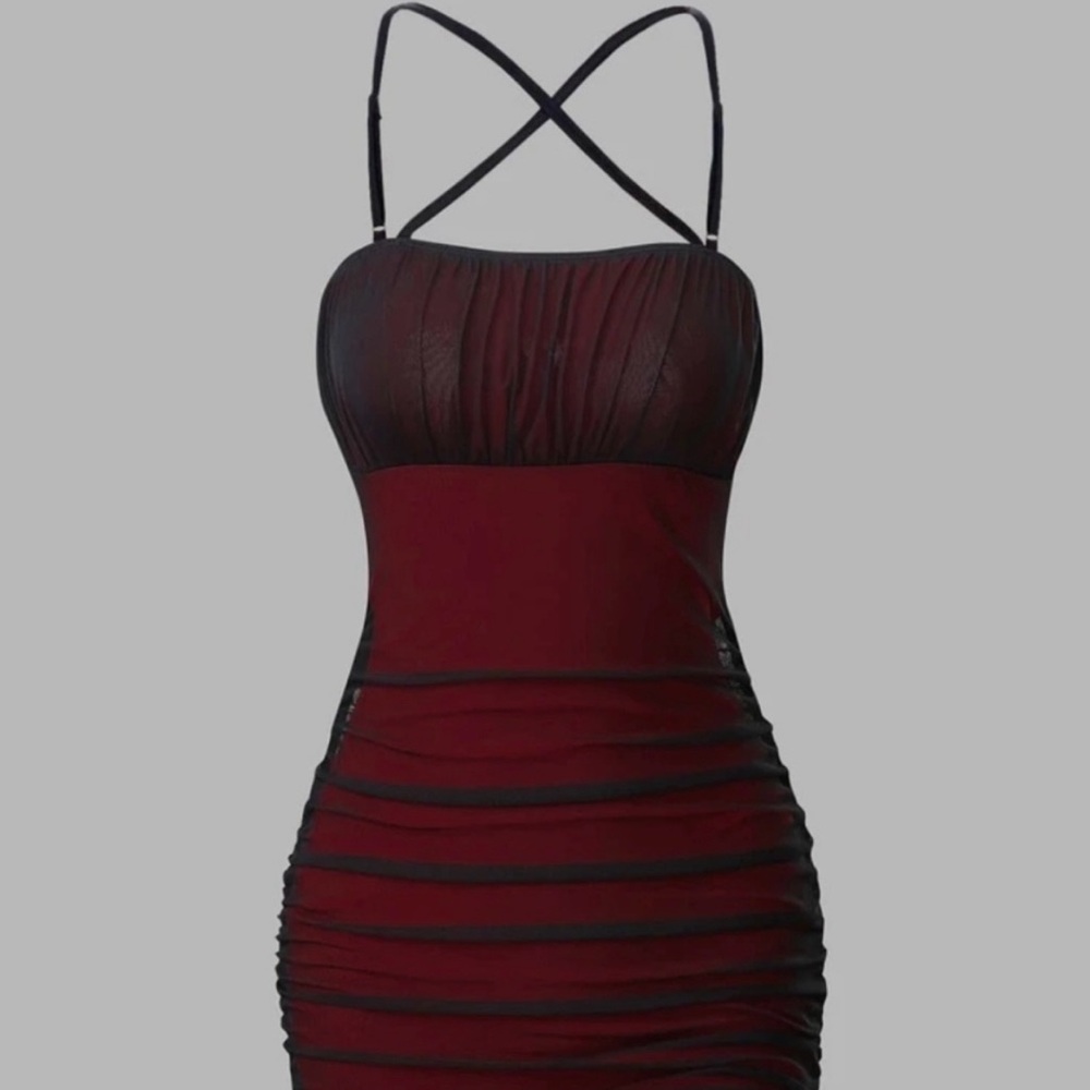90s style Black and Red Ruched Dress